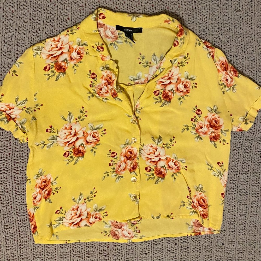 Forever 21 Crop Top Floral Colorful Short Sleeve Small Vintage